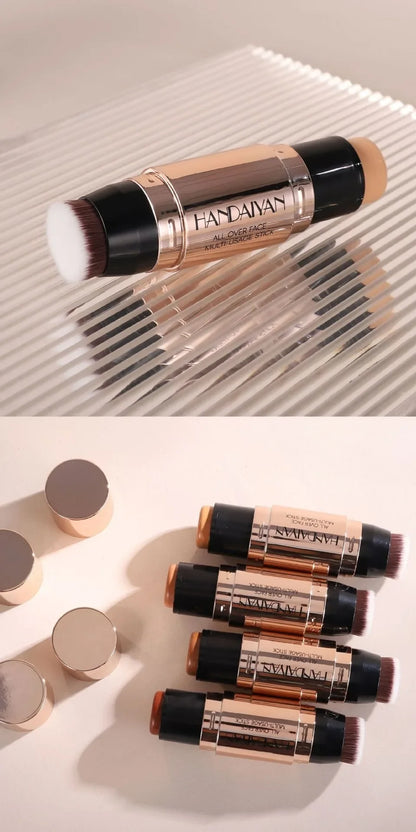 Double-headed Face Bronzer Highlighter Stick Concealer with Brush Face Contour Cream Moisturizing Natural 3D Nose Shadow Makeup