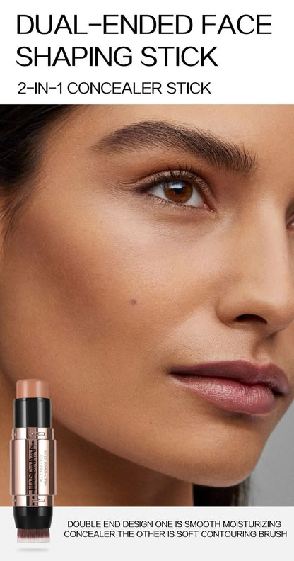 Double-headed Face Bronzer Highlighter Stick Concealer with Brush Face Contour Cream Moisturizing Natural 3D Nose Shadow Makeup