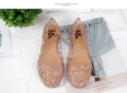 Summer women sandals flat-soled crystal clogs hollow flat-soled slip-ons shallow mouth Roman jelly shoes beach sandals