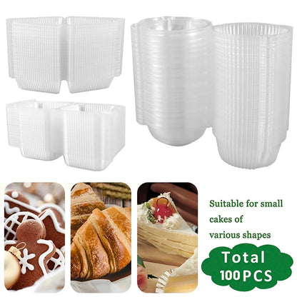 100Pcs Disposable Dessert Cups with Lids 8oz Reusable Cupcake Container Clear Square Single Dessert Box Sealed Cake Storage Box