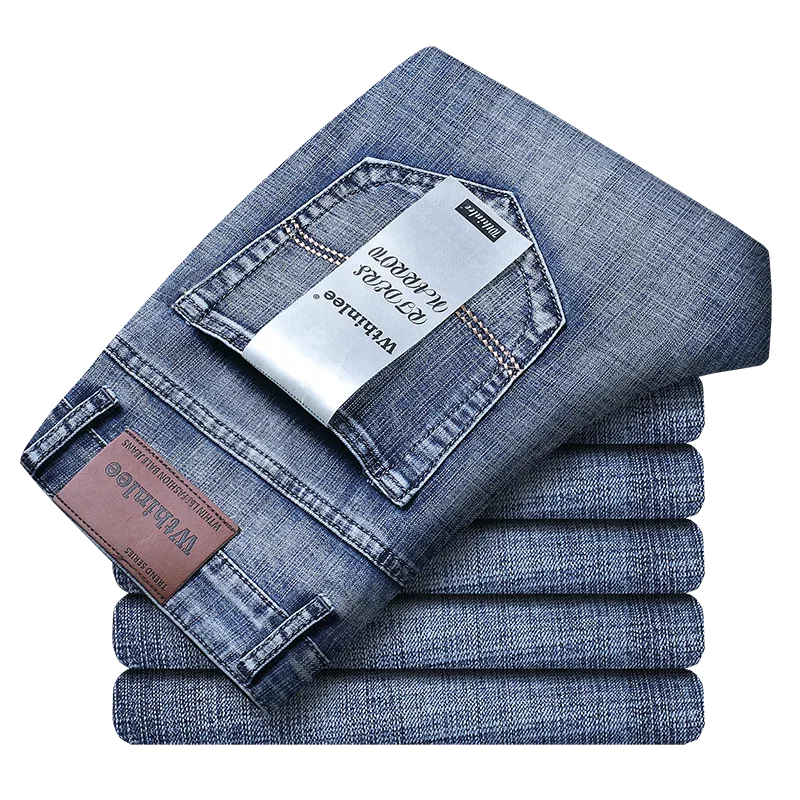 2025 Fashion Four Seasons Classic Blue Black Work Denim Trousers  Men's Jeans Casual Straight Stretch Male Brand Clothing