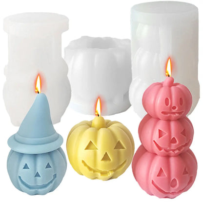 3 Layer Expression Pumpkin Candle Making Set Halloween Witch Hat Cushaw Resin Silicone Mold Squash Party Chocolate Plaster Decor