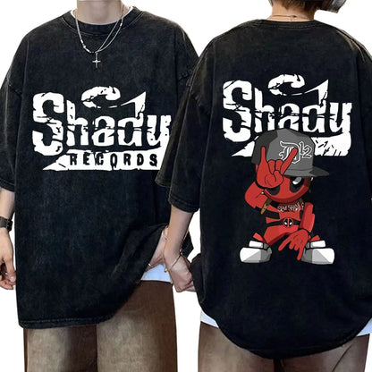 Rapper Eminem Slim Shady Print T Shirt Male 90s Hip Hop Punk Rock Vintage Wash T Shirts Men's Harajuku Clothes Unisex Streetwear