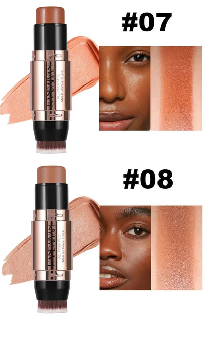 Double-headed Face Bronzer Highlighter Stick Concealer with Brush Face Contour Cream Moisturizing Natural 3D Nose Shadow Makeup
