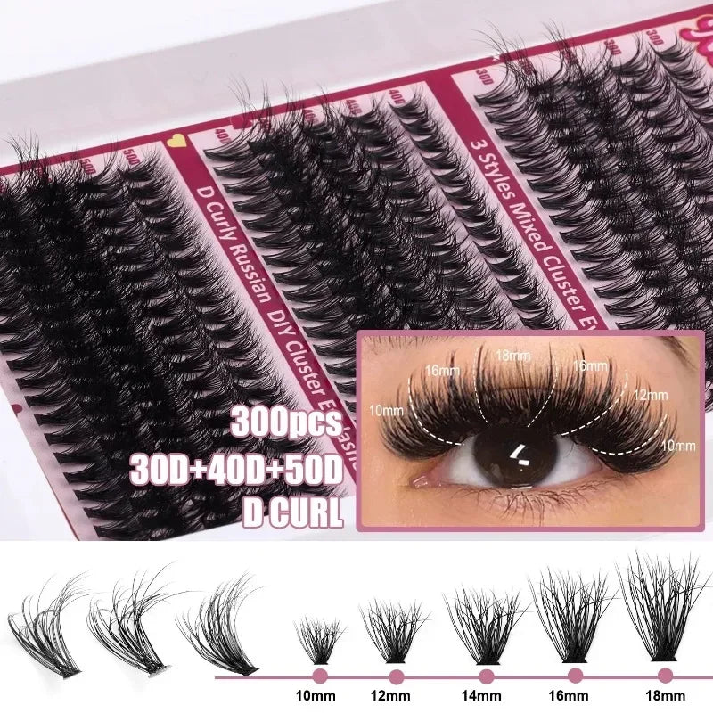 Large Capacity DIY 30 40 50 60 80 D Mix False Individual Lashes Kit  Bond and Seal Tweezers Comb Set Wispy Soft Thick Fake Lash
