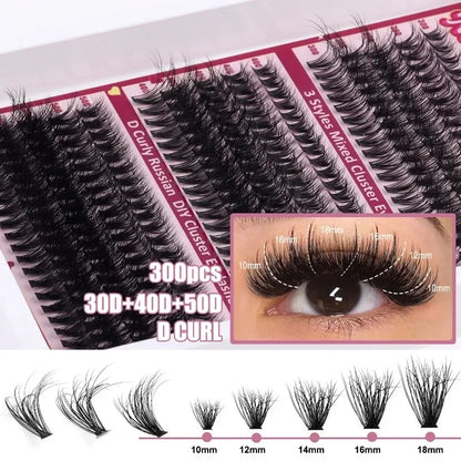 Large Capacity DIY 30 40 50 60 80 D Mix False Individual Lashes Kit  Bond and Seal Tweezers Comb Set Wispy Soft Thick Fake Lash