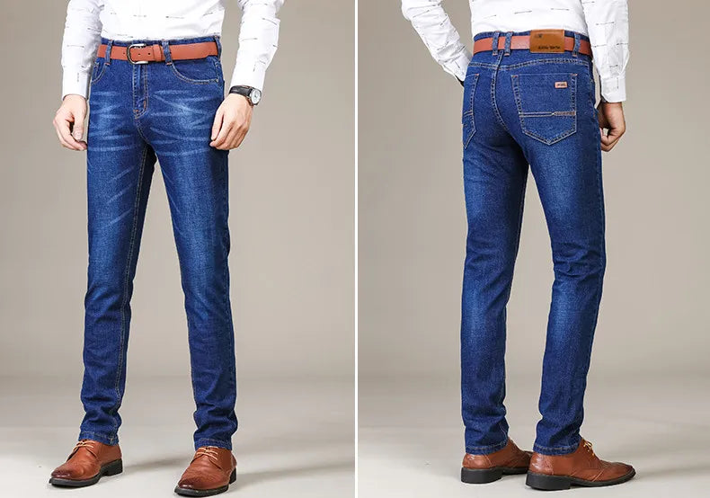 Business Men's Jeans Casual Straight Stretch Fashion Classic Blue Black Work Denim Trousers Male Brand Clothing