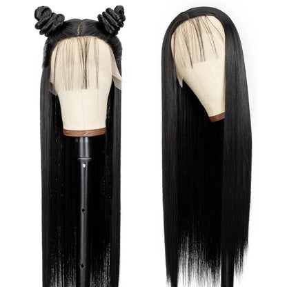 24 Inch Straight Lace Front Chemical Fiber Wigs Black Color Synthetic Straight Hair Wigs For Daily Party Cosplay Wear