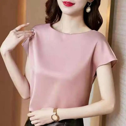 O Neck Lady T-shirt Blouse Spring Women Casual Solid Color Short Sleeve Blouses Shirts Loose Pullover Tunic Blusas Women Clothes