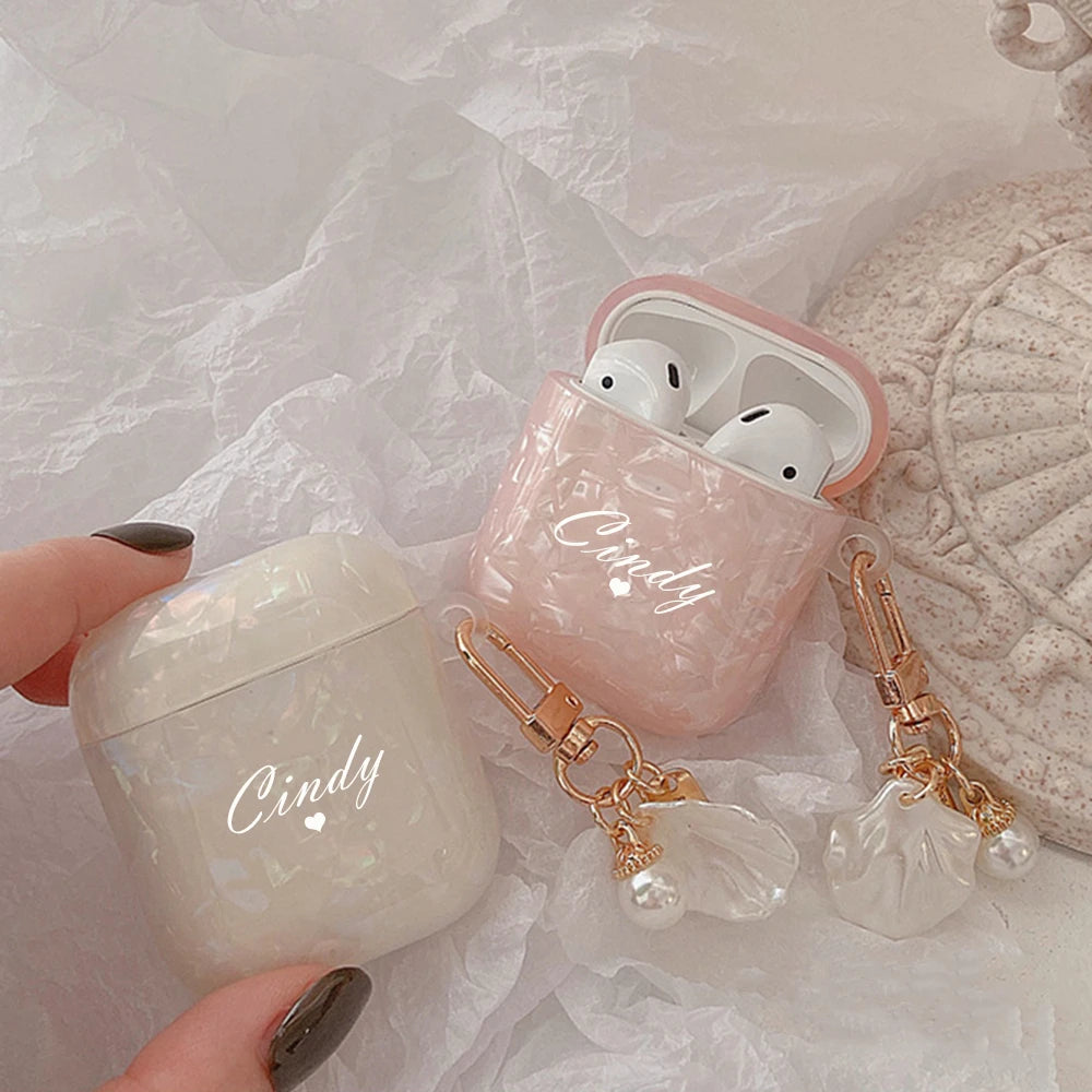 Luxury Personalized Custom Name Customized Pink White Shell Earphone Case For Airpods Pro 2 Protective Cover For Airpods 1 2 3
