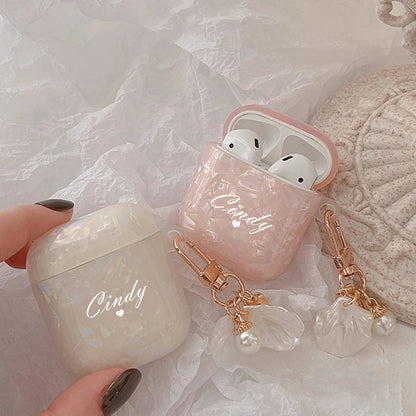 Luxury Personalized Custom Name Customized Pink White Shell Earphone Case For Airpods Pro 2 Protective Cover For Airpods 1 2 3