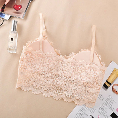 Lace Bra for Women Sexy French Lingerie Bralette Seamless Crop Top Corset Unwired Underwear Female Intimates Embroidery Tube Top