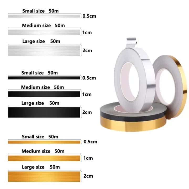 50m/Roll Self-adhesive Tile Tape Brushed Gold Silver Floor Edging Waterproof Seam Wall Stickers Wall Gap Ceiling Home Decoration
