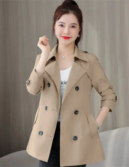 Women's Jacket 2024 New Spring Long Sleeves Stand Collar Casual Windbreaker Female Double-breasted With Belt Outerwear