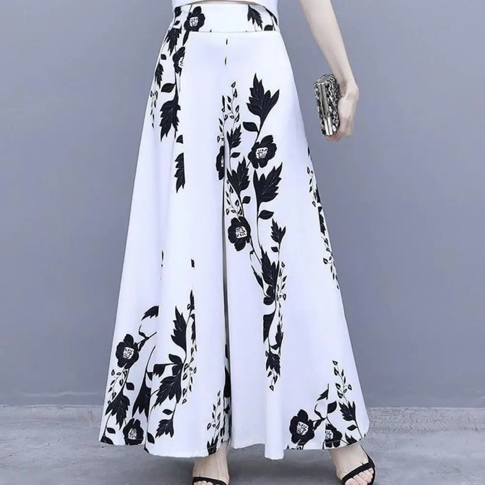 Women's Summer Long Pants Skirt Contrast Color Baggy Flower Print High Waist Slimming Plus Size Trousers Skirt Daily Clothes