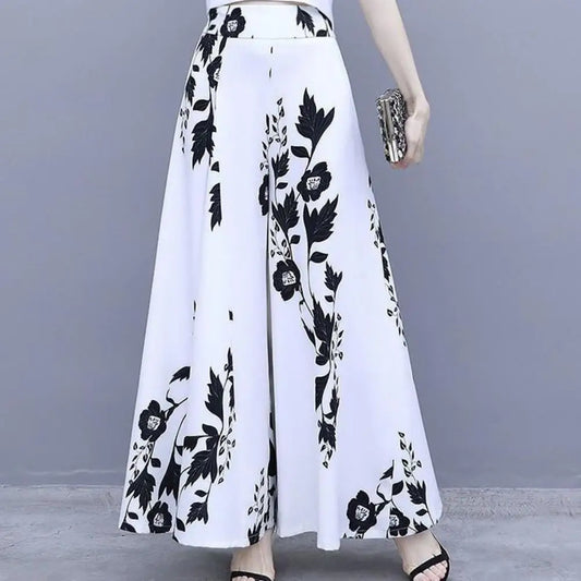Women's Summer Long Pants Skirt Contrast Color Baggy Flower Print High Waist Slimming Plus Size Trousers Skirt Daily Clothes