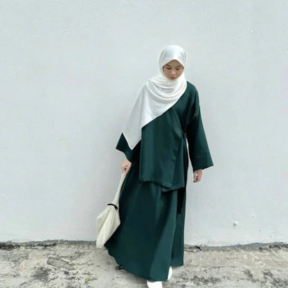 Eid Muslim Suit Modest Two Piece Women Lace Up Top Skirt Outfits Ramadan Morocco Dubai Abayas Ensemble Islam Arab Jalabiya