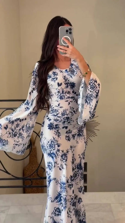Abaya Muslim Women Flower Print Dress Dubai Long Robe Arabic Vestidos Morocco Kaftan Abayas Eid Ramadan Modest Dresses Jalabiya