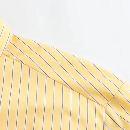TRAF 2024 Spring New Product Women's Casual Loose Lapel Long sleeved Yellow Striped Poplin Single breasted Shirt
