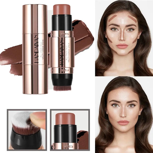 Double-headed Face Bronzer Highlighter Stick Concealer with Brush Face Contour Cream Moisturizing Natural 3D Nose Shadow Makeup