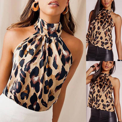 Sexy Off Shoulder Leopard Blouse Chiffon Women Halter Tops Summer 2012 Animal Print Casual Backless Sleeveless Shirts for summer