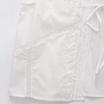 TRAF-Women's Lace Embroidery Blouses, O Neck, Sleeveless, Front Tied, Female Shirts, Chic Tops, Fashion