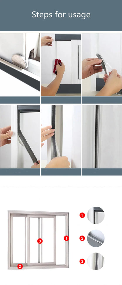 3Meters/5Meters Brush Strip Self Adhesive Door Window Sealing Strip Home Door Window Sound Insulation Wind-proof Strip Gasket