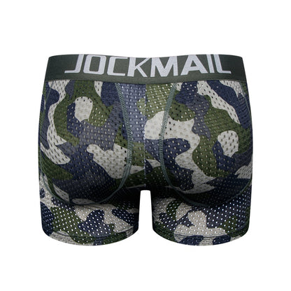 Men's Sexy Fashion Ice Silk Mesh Breathable Soft Comfortable Butt Lift Boxer Briefs Underwear Low Waist Camouflage Quick Dry