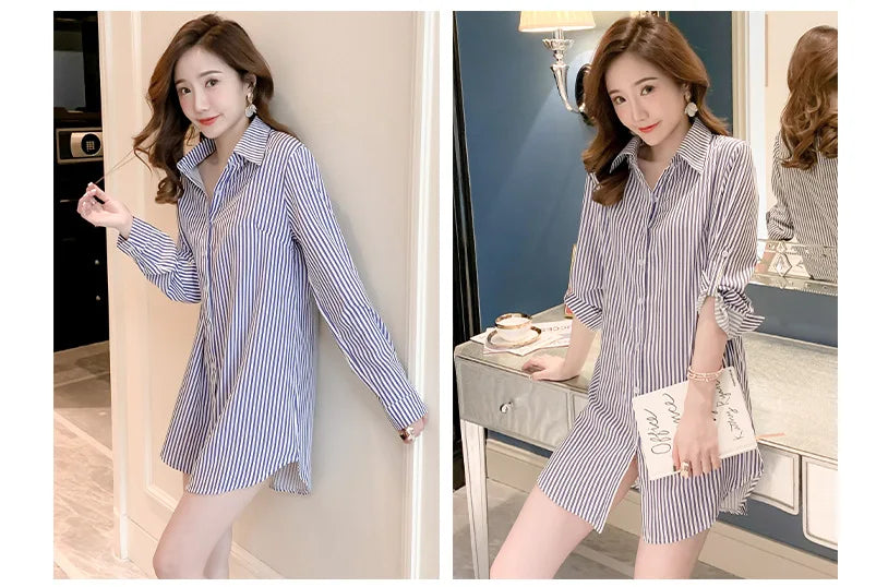 Mid-Length White Shirt Women BF Sexy Shirt Pajamas Female Skirt Ladies Tops Loose 2023 Autumn Clothing Women Shirts and Blouses
