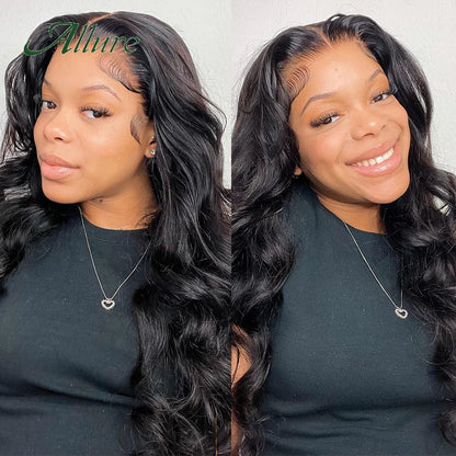 Brazilian HD Transparent T Part Lace Front Human Hair Wig Body Wave Hair Lace Wigs for Women Natural Black Color Hair Wig Allure