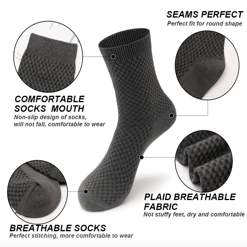 Bamboo Fiber Men's Socks 10Pairs Black Business Soft Breathable Long High Quality  Autumn for New Male Sock Plus Size 39-48