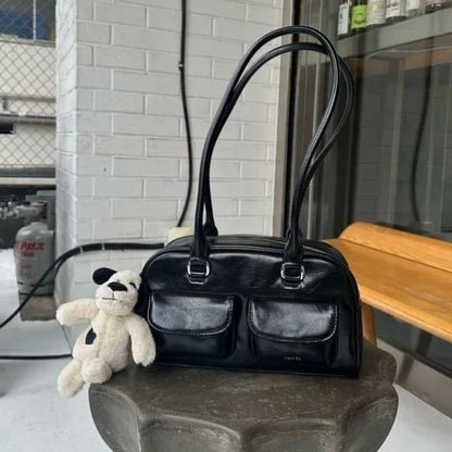 Lux Trendy Street Standoil Korea Designer Bowling Box Handbag for Women Boston Tote Bag PU Leather Bag Female Accessory