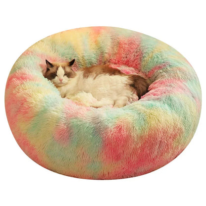 Rainbow Plush Cat Beds Thicken Fluffy Dog Mats Super Soft Cat House Large Size Winter Kitten Nest Warm Dog Sleep Pet Bed
