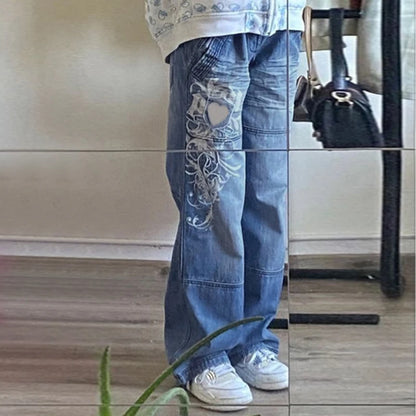 Women's Floral Print Jeans Straight Pants