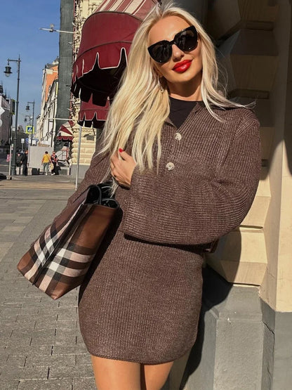 DGLUKE Red Knitted Cropped And Skirt Sets Women 2 Piece Outfit Fall Winter Sweater Matching Set Fashion Festival Outfits Women