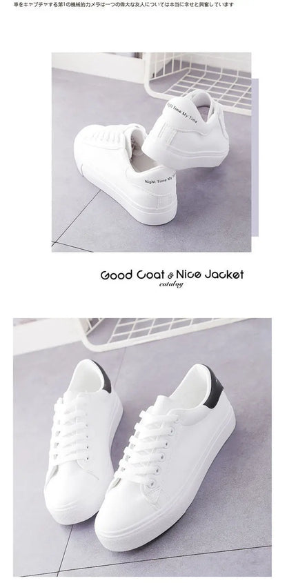 2024 Women Sneakers Fashion Breathble Vulcanized Shoes Pu Leather Platform Shoes White Lace Up Casual Shoes Zapatos Mujer