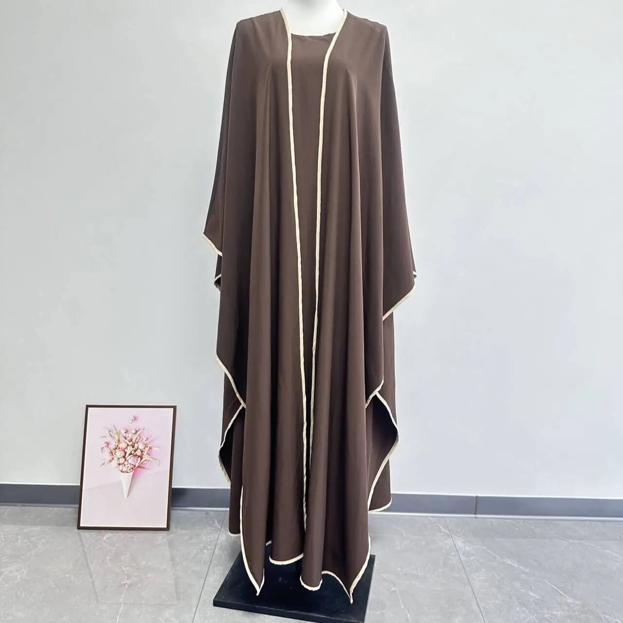 Muslim Women Dress Two Piece Set Eid Ramadan Morocco Dubai Open Abayas Vestidos Arab Cardigan Robe Suit Islam Modest Kaftan