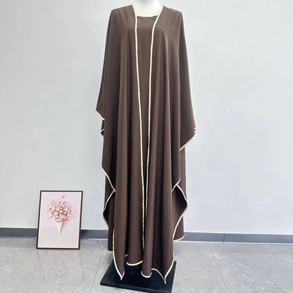Muslim Women Dress Two Piece Set Eid Ramadan Morocco Dubai Open Abayas Vestidos Arab Cardigan Robe Suit Islam Modest Kaftan