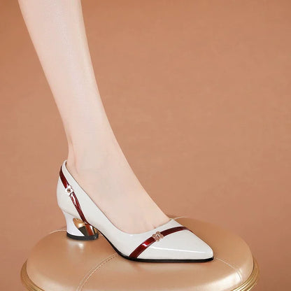 Mid Heel Thick Heel Versatile New Soft Sole Professional Shallow Mouth Comfortable Pointed Women'S Shoes