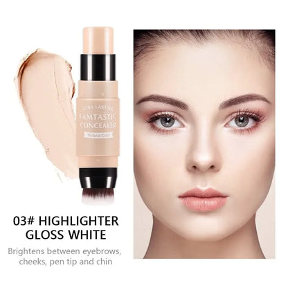 Concealer Stick Contour Neutral Makeup Smoother Moisturizing Concealer Highlighter Stick Double Head with Brush