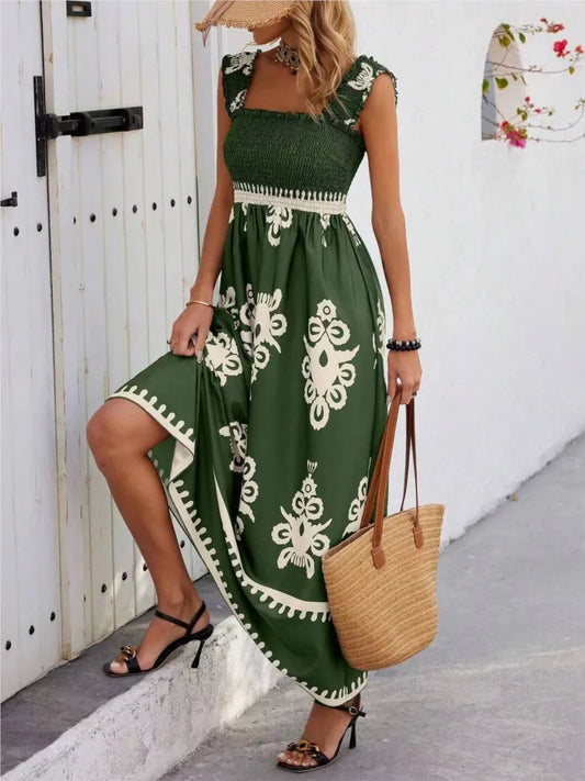 New Women Beach Party Dress Summer Fashion Spaghetti Strap Print Elegant Casual Loose Dresses Female Holiday Vestidos 2024