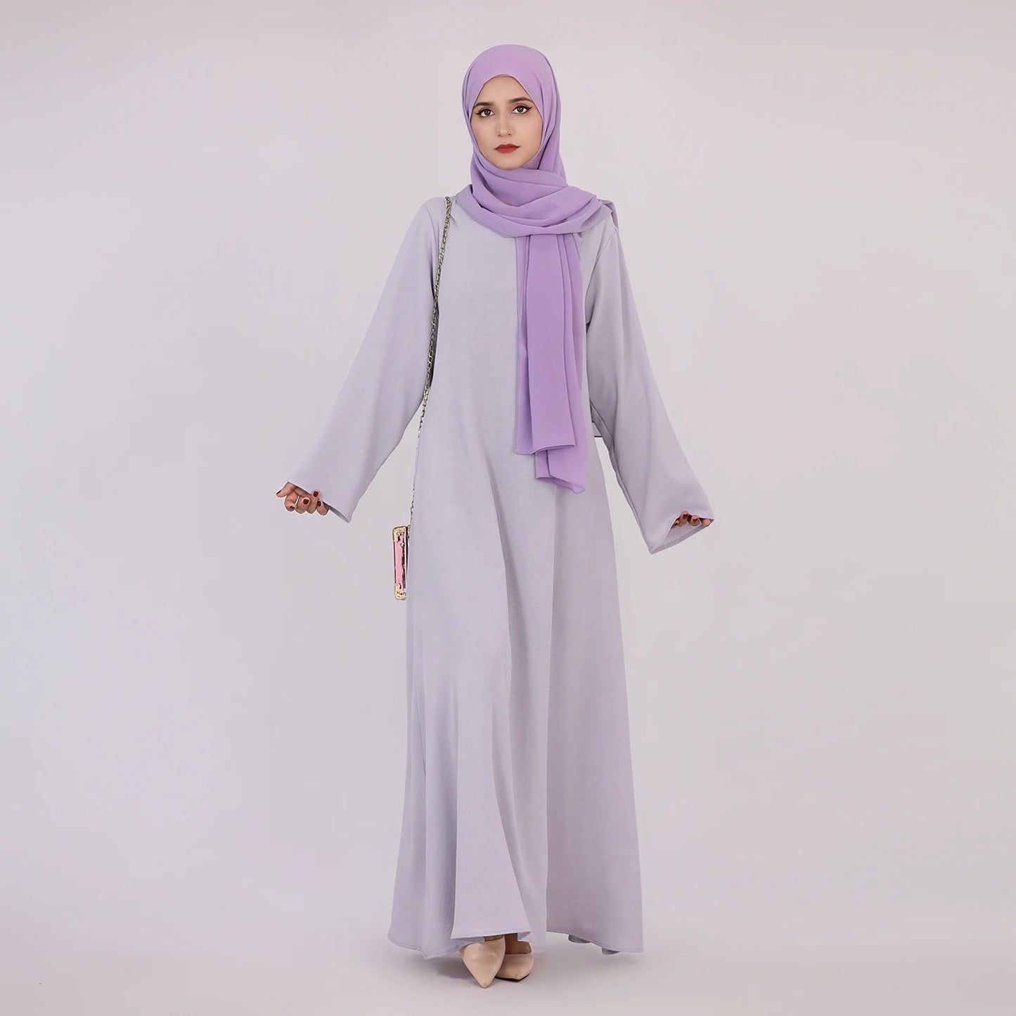 2025 Fashion Simple Muslim Dress Solid Abaya Arab Turkey Dubai Kaftan Modest Long Sleeve Maxi Dress Islamic Clothing LR593
