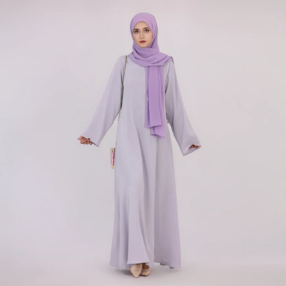 2025 Fashion Simple Muslim Dress Solid Abaya Arab Turkey Dubai Kaftan Modest Long Sleeve Maxi Dress Islamic Clothing LR593