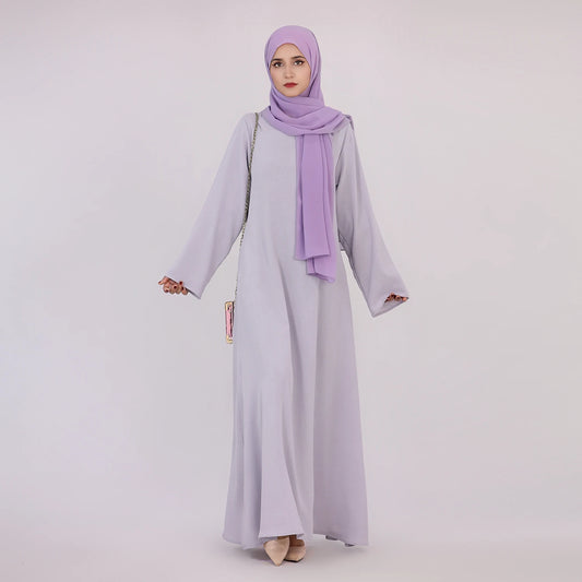 2025 Fashion Simple Muslim Dress Solid Abaya Arab Turkey Dubai Kaftan Modest Long Sleeve Maxi Dress Islamic Clothing LR593