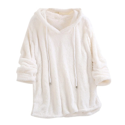 Long Sleeve Plush Hoodies Large Size 2xl Womens Casual Solid Hooded Sweatshirts Tops Cotton Sweatshirt Sudaderas De Mujeres