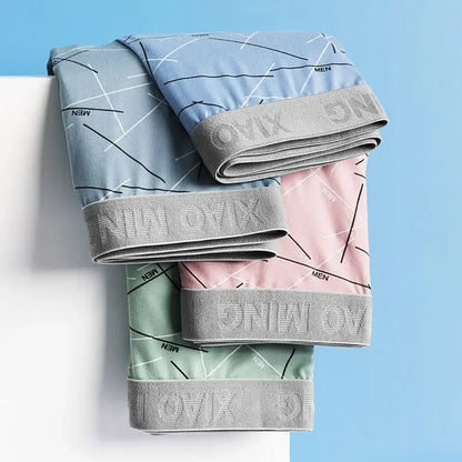 Thin Breathable Cotton Crotch Line Middle Waist Milk Silk Boxers Letter Underwear Men Panties Shorts