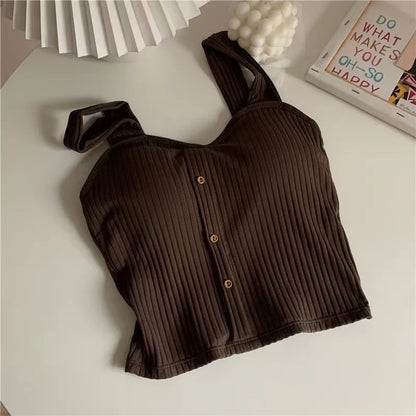 Women Summer Elastic Tank Top Crop Camisole Sleeveless T Shirt Spaghetti Vest Knitted Camis Female Vest Tops White Black