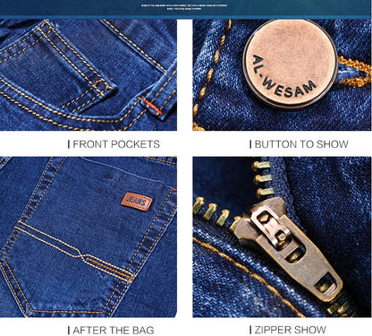 Business Men's Jeans Casual Straight Stretch Fashion Classic Blue Black Work Denim Trousers Male Brand Clothing