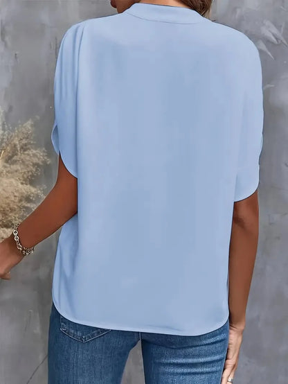 Summer Elegant Women's Blouse New V-neck Short Sleeve Solid Color Loose Shirt Casual White Tops Office Lady Blouses