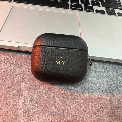 Luxury Personalized Initials Letters Customize Case For Airpods Pro 2 Lychee Skin Pattern Earphone Case For Airpods 1 2 Pro 3